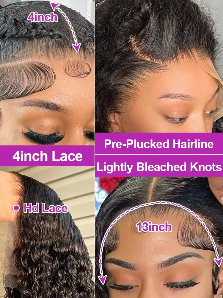 250% Curly Deep Water Wave 13x4 HD Lace Front Wigs PrePlucked Brazilian 100% Human Hair 13x6 Lace Frontal Closure Wig 32 34 Inch