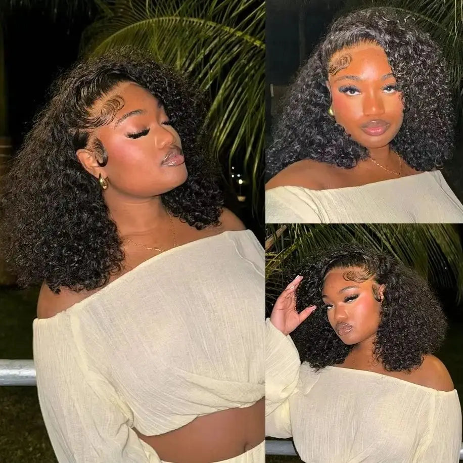 Curly Short Bob 300% Density 13x4 HD Lace Front Human Hair Wigs Women Water Wave Brazilian Lace Frontal Wig 2x6 Lace Closure Wig