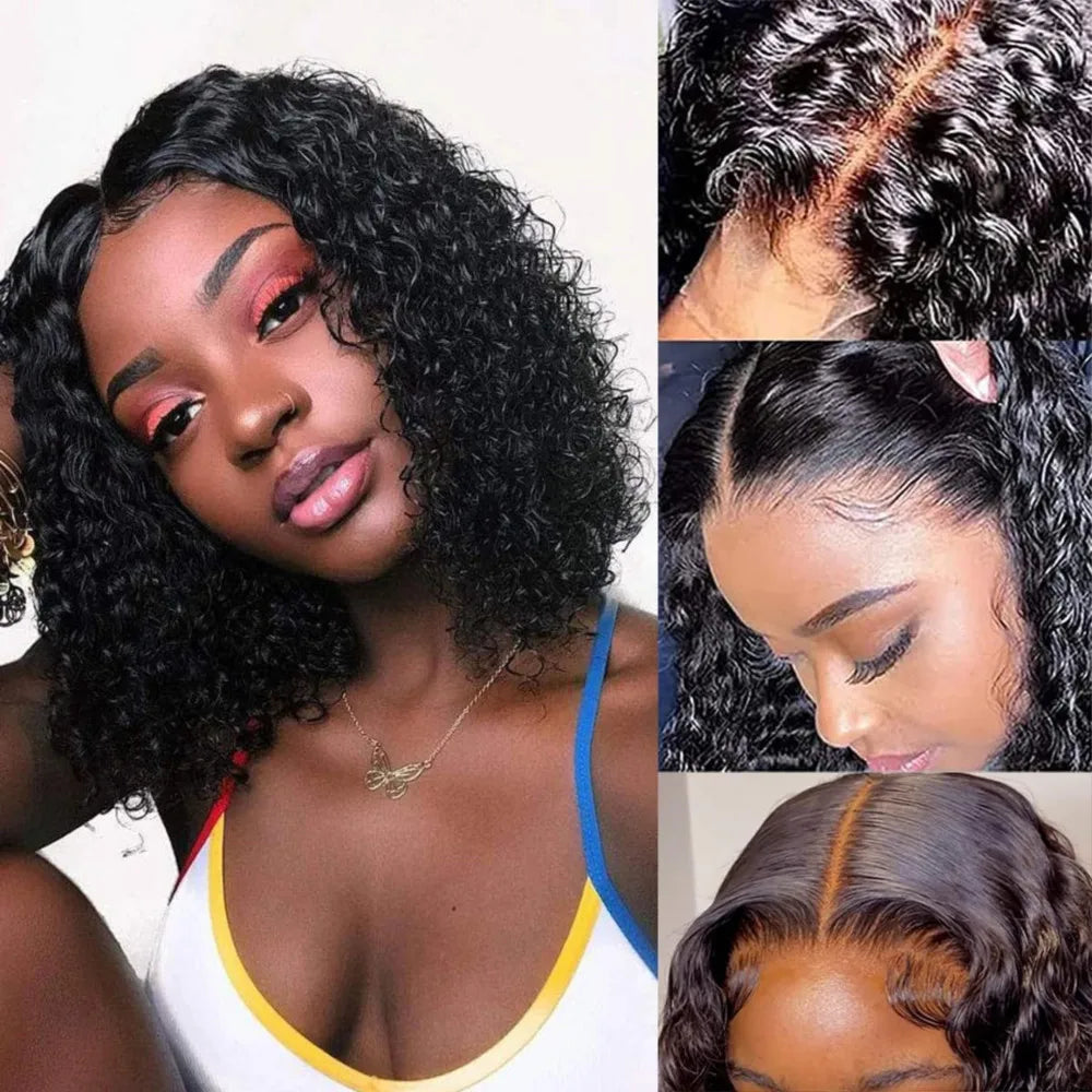 Short Bob Curly 13x4 Lace Front Human Hair Wigs Brazilian Virgin 100% Human Hair Deep Wave Bob Wigs 200% Density 4x4 Closure Wig