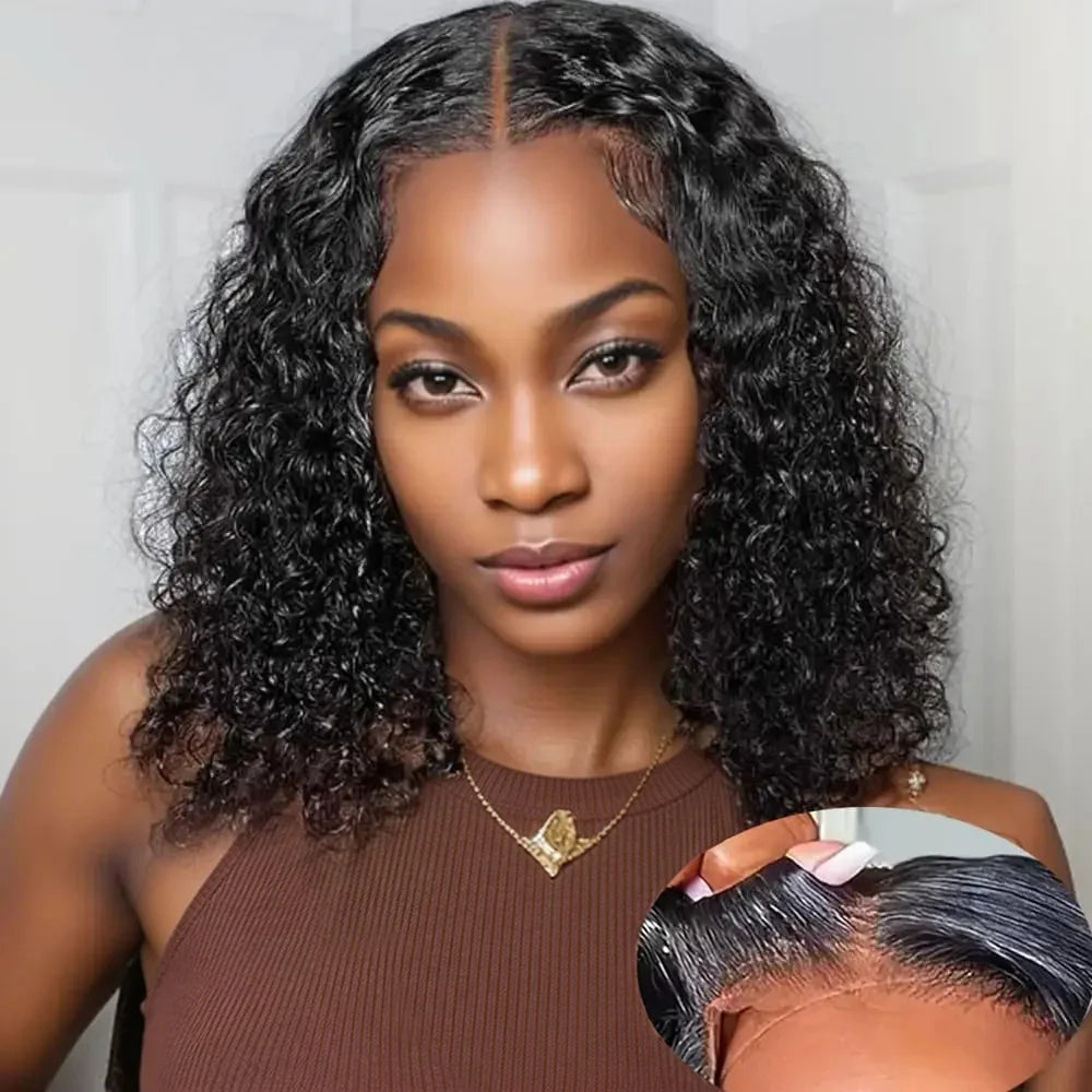 200% Density Water Wave Bob Wig 14 16 Inch 4x4 HD Lace Front Water Wave Wig Water Curly Brazilian Human Hair Wigs For Women