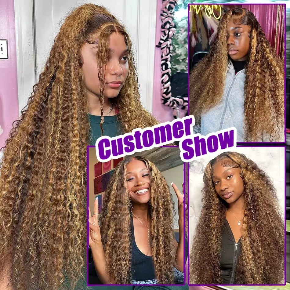 220 Density Highlight Ombre 13x6 Curly Real Human Hair Wigs 30 Inch Brazilian 4/27 Colored Deep Wave 13x4 Lace Frontal Wigs