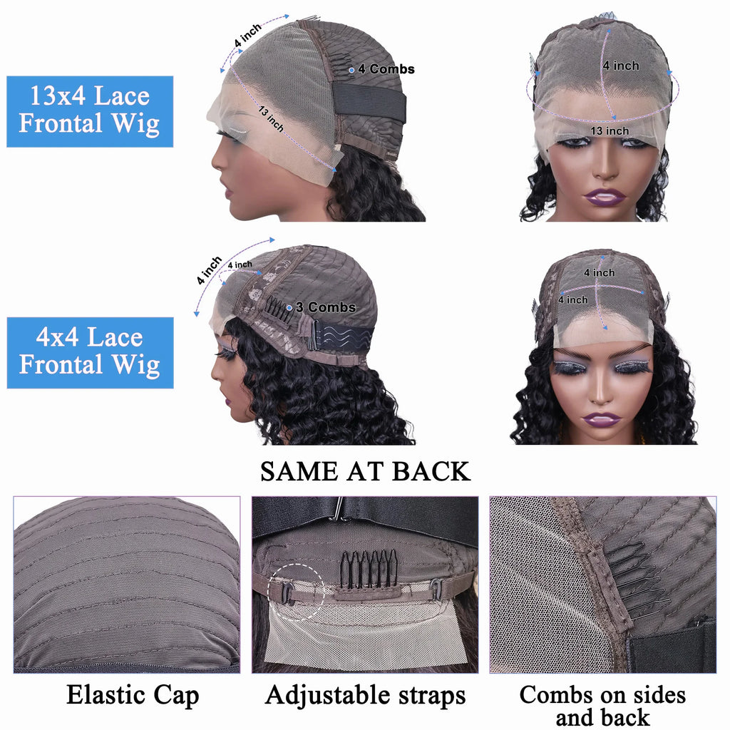 Brazilian Curly Short Bob 13x4 HD Lace Frontal Wigs 220% Deep Water Wave 4x4 Lace Front Wig 100% Human Hair For Women 14 16 Inch