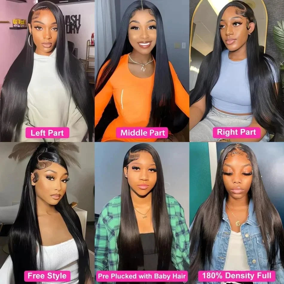13×6 Lace Frontal Wig Straight 38 Inch 13×4 Brazilian Human Hair Pre Plucked Front Natural Black For Women 180 Density Sale