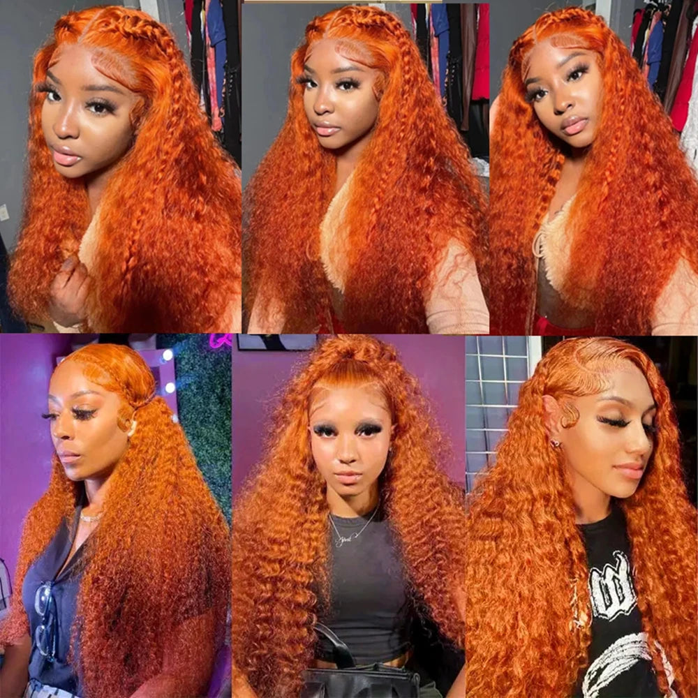 30 36 Inch Curly Orange Ginger Human Hair Wig For Women Water Wave Lace Front Wig 13X4 13X6 Hd Lace Deep Wave Frontal Wigs