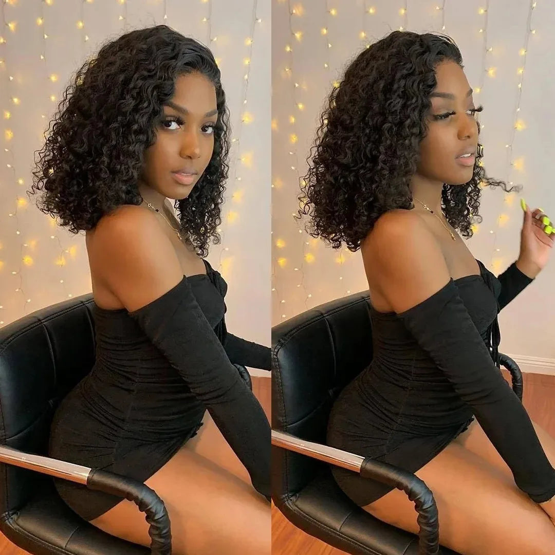 Short Curly Bob Wigs 200% HD 13X4 Lace Front Wig  Human Hair Deep Water Wave Wigs For Women Remy Brazilian Human Hair Wigs