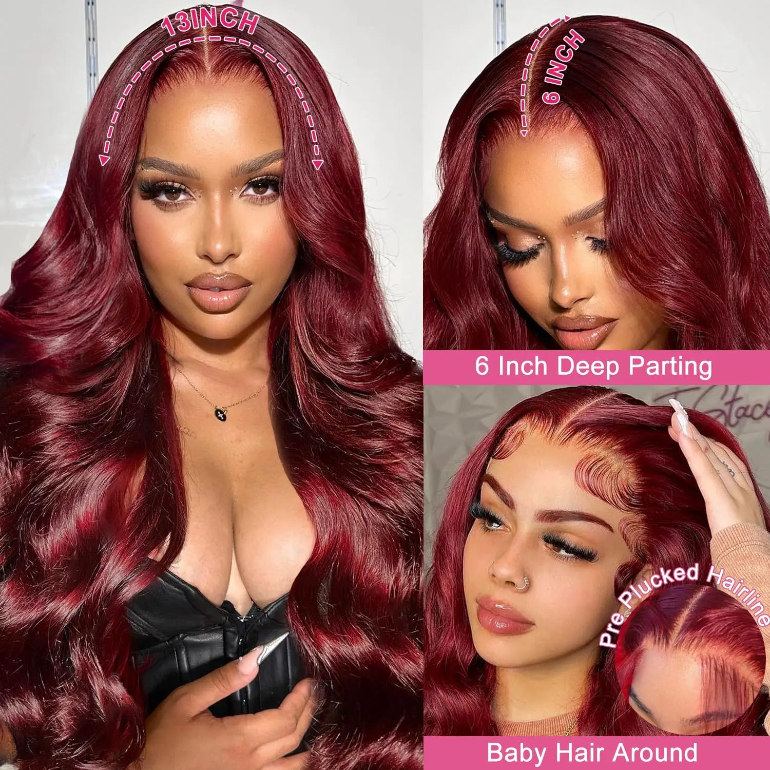 Burgundy 99J 13x6 HD Transparent Lace Front Human Hair Wig 13x4 Body Wave Lace Frontal Wig Brazilian Colored Remy Wigs for Women