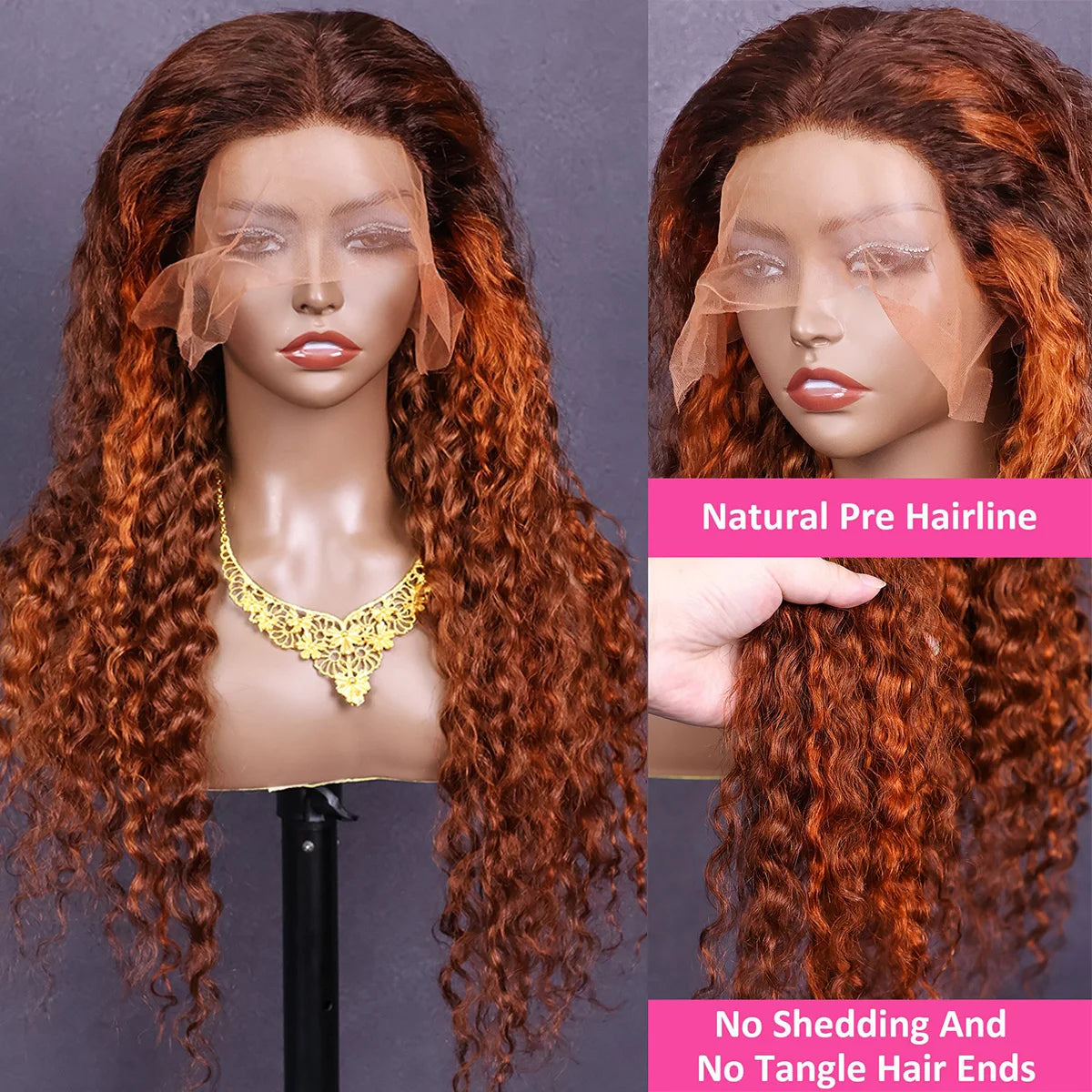Highlight 4/350 Water Wave 13x6 HD Lace Frontal Wig Brown Ginger Human Hair Wig For Women 13x4 Transparent Lace Front Curly Wigs
