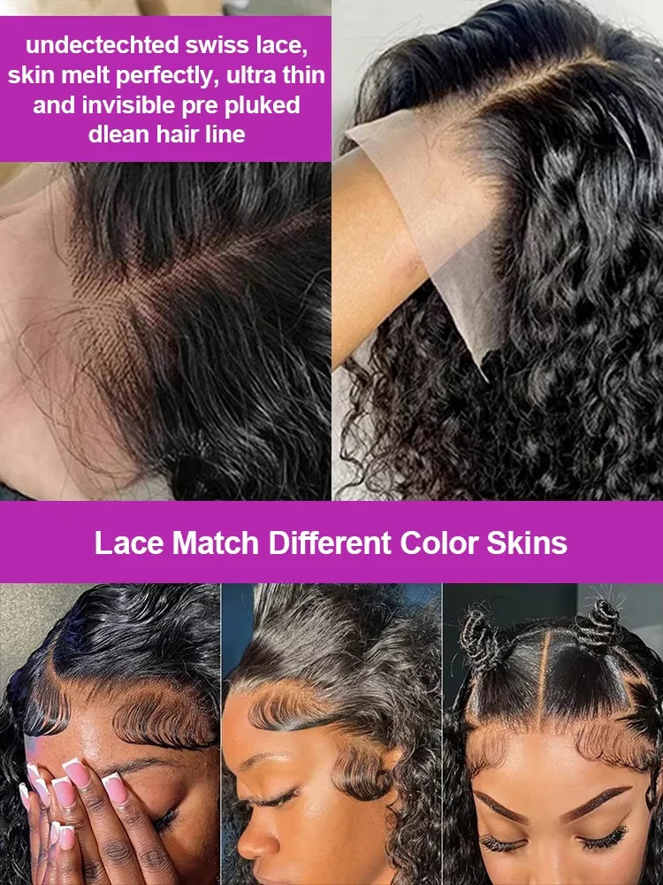 250% Curly Deep Water Wave 13x4 HD Lace Front Wigs PrePlucked Brazilian 100% Human Hair 13x6 Lace Frontal Closure Wig 32 34 Inch
