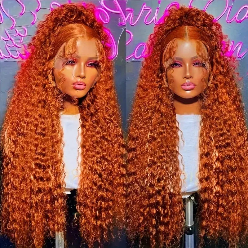 30 36 Inch Curly Orange Ginger Human Hair Wig For Women Water Wave Lace Front Wig 13X4 13X6 Hd Lace Deep Wave Frontal Wigs