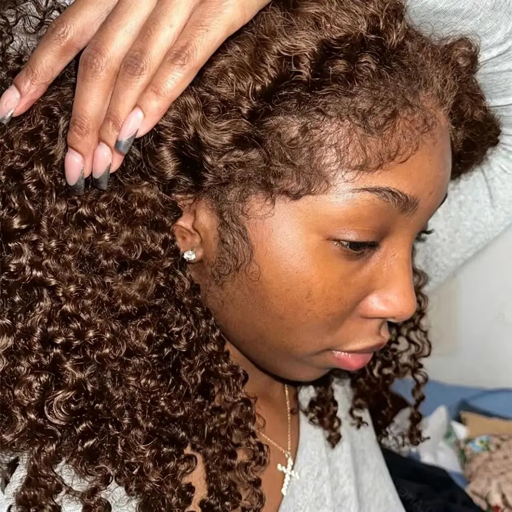 #4 Brown 13x6 Lace Front Human Hair Wigs Kinky Curly Wig Kinky Hairline With Yaki Kinky Edges Baby Hair PrePlucked 13x4 Lace Wig