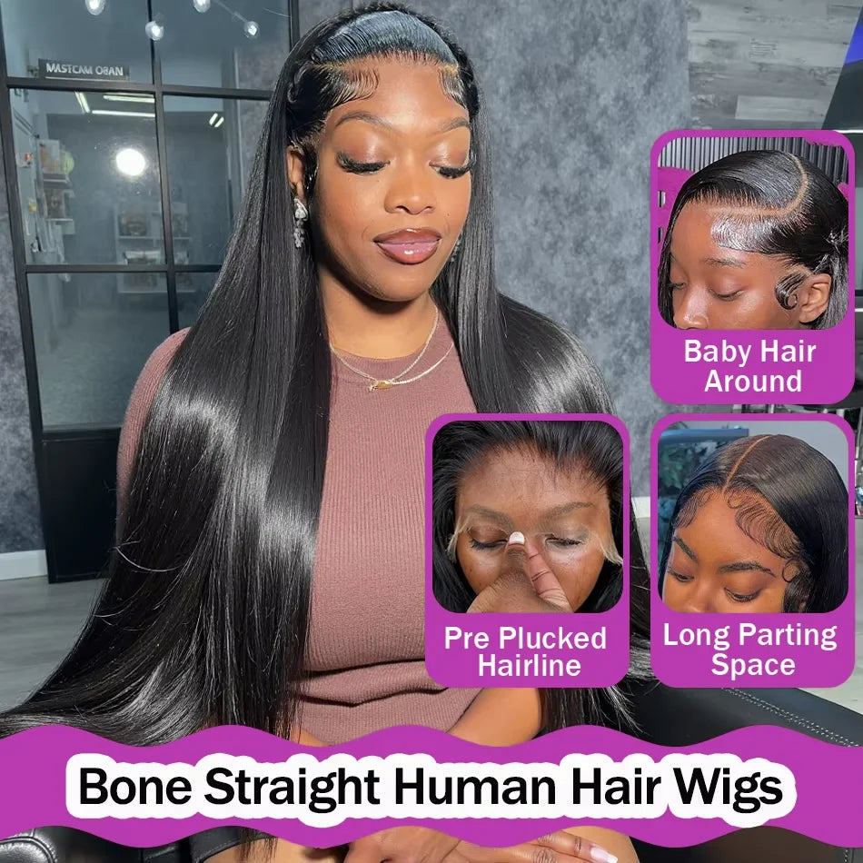 200% Density Straight HD Transparent 13x6 Wig Brazilian Lace Front 30 38 Inch 13x4 Human Hair Wigs Lace Front For Black Women