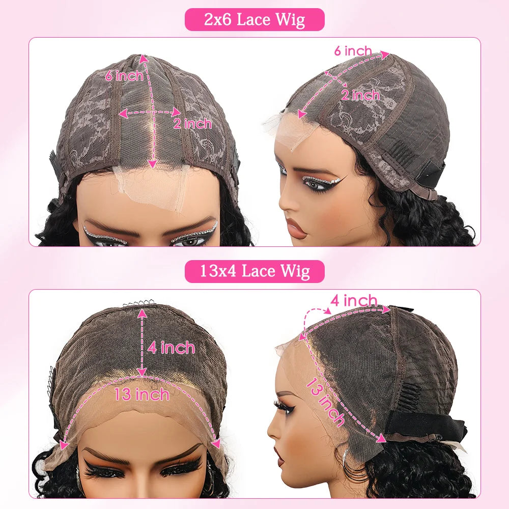 Curly Short Bob 300% Density 13x4 HD Lace Front Human Hair Wigs Women Water Wave Brazilian Lace Frontal Wig 2x6 Lace Closure Wig