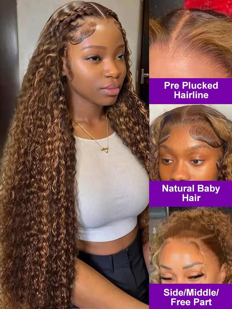220 Density Highlight Ombre 13x6 Curly Real Human Hair Wigs 30 Inch Brazilian 4/27 Colored Deep Wave 13x4 Lace Frontal Wigs