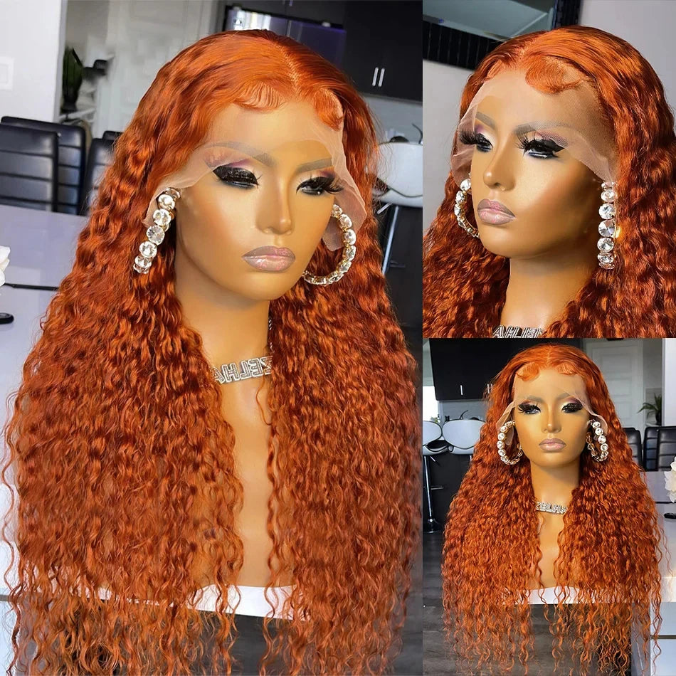 Curly Wigs 13X4 Oranger Ginger Colored 13X6 Hd Lace Frontal Wigs Deep Wave Wig Human Hair Preplucked Brazilian Lace Front Wig